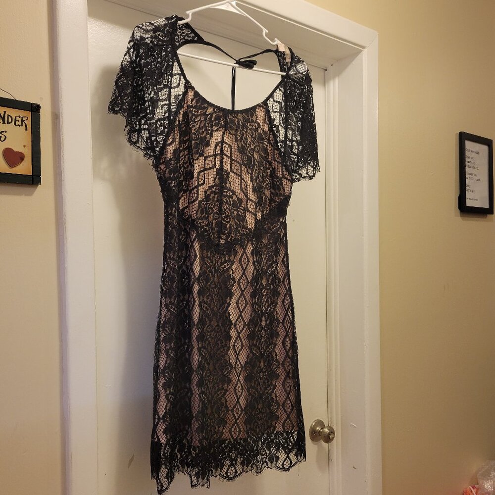 Size L Forever 21 Dress Black Lace with nude sheath